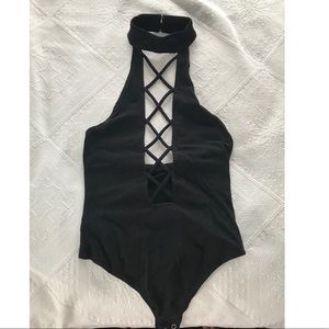 Express High Neck Criss-Crossed Bodysuit